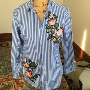 Polly & Esther Striped Shirt with Floral Patches